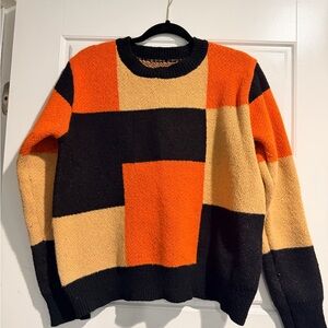 Color Block Sweater in Orange and Black